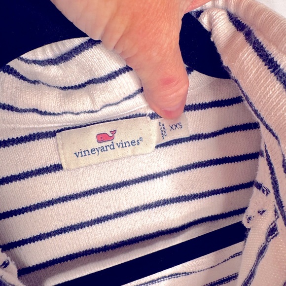 🍇 Vineyard Vines Navy & White Striped 1/4 Zip Pullover Size XXS Nautical - Picture 5 of 5